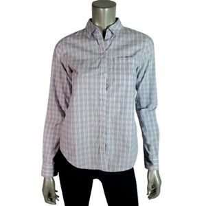 Theory Womens Kenola Shirt Size P 100% Cotton Plaid Button Down Collared Blue